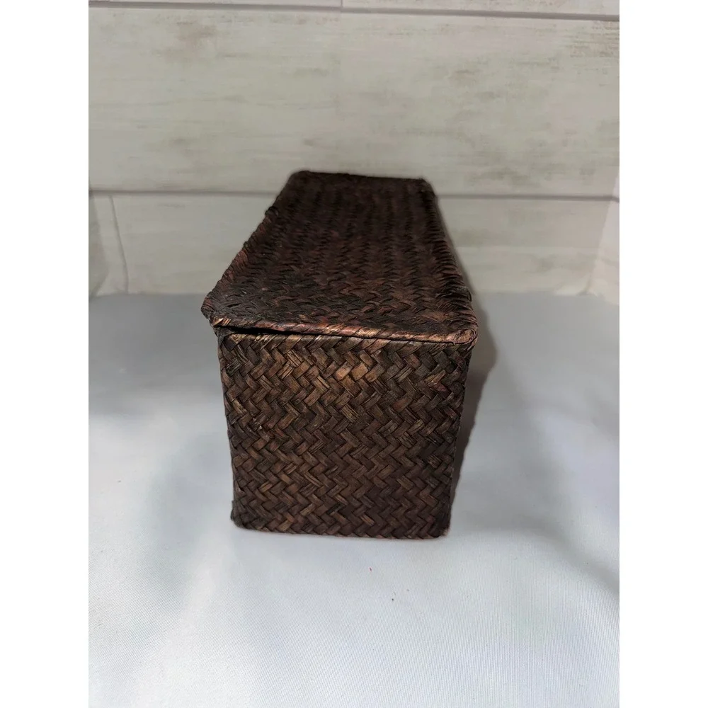 Set of 3 Nesting Woven Seagrass Storage Baskets Dark‎ Brown Rectangle Lidded Box